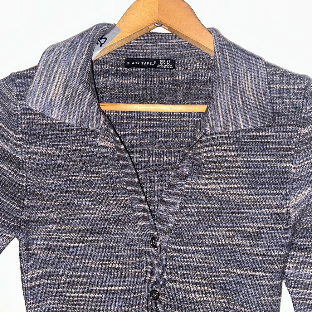 Black Tape Collared Knit Dress – Heather Blue/Grey – Size M